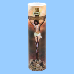 Led Candle-Crucifixion Bilingual Prayer 2-3/8 X 8